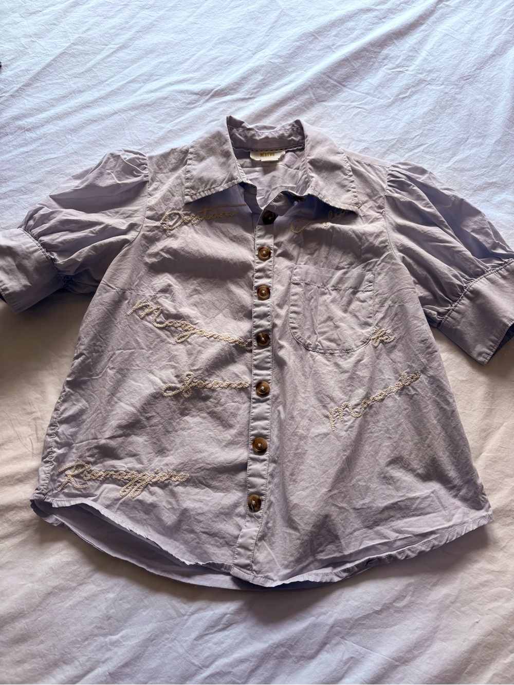 Maeve Light Lavender Puff Sleeve Button-Up Blouse